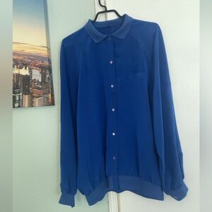 ❤️❤️ Blue Button-Up Blouse with Pocket